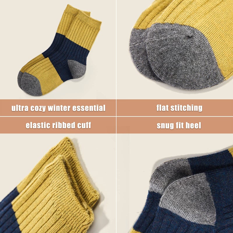 HowJoJo Little Boys Wool Socks Kids Crew Winter Warm Thermal Boot Socks 6 Pack 3-5 Years - Image 5
